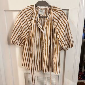 The Shirt  Rochelle Behrens Striped Tie Neckline Colorful Size L 100% cotton